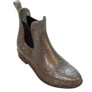 SKECHERS The Puddlers Women's Silver Glitter Chelsea Rain Boots Size 9